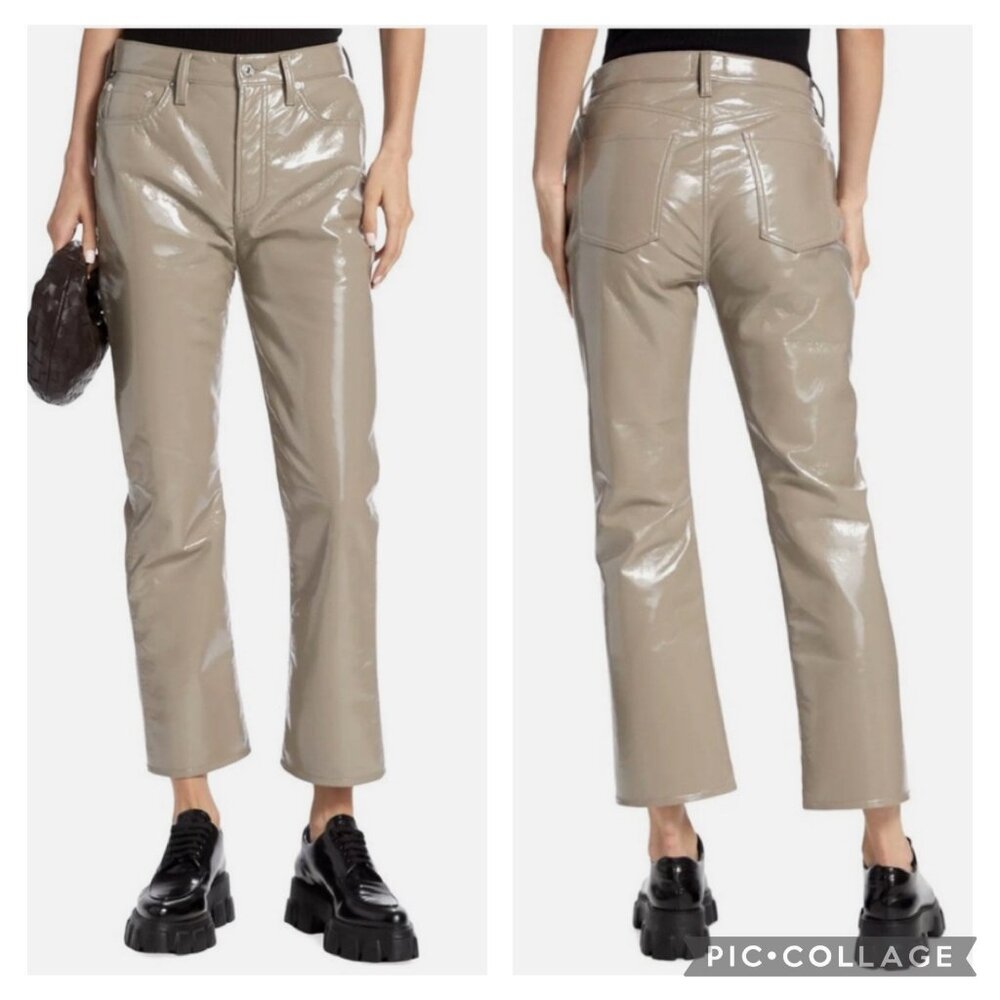 Citizens Of Humanity Isola Patent Leather Crop Bootcut Pants Cashew Tan‎ 34